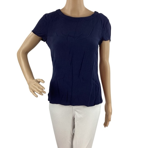 Banana Republic Tops - Banana Republic Navy Fitted Viscose Short Sleeve Blouse Back Zip Size 4